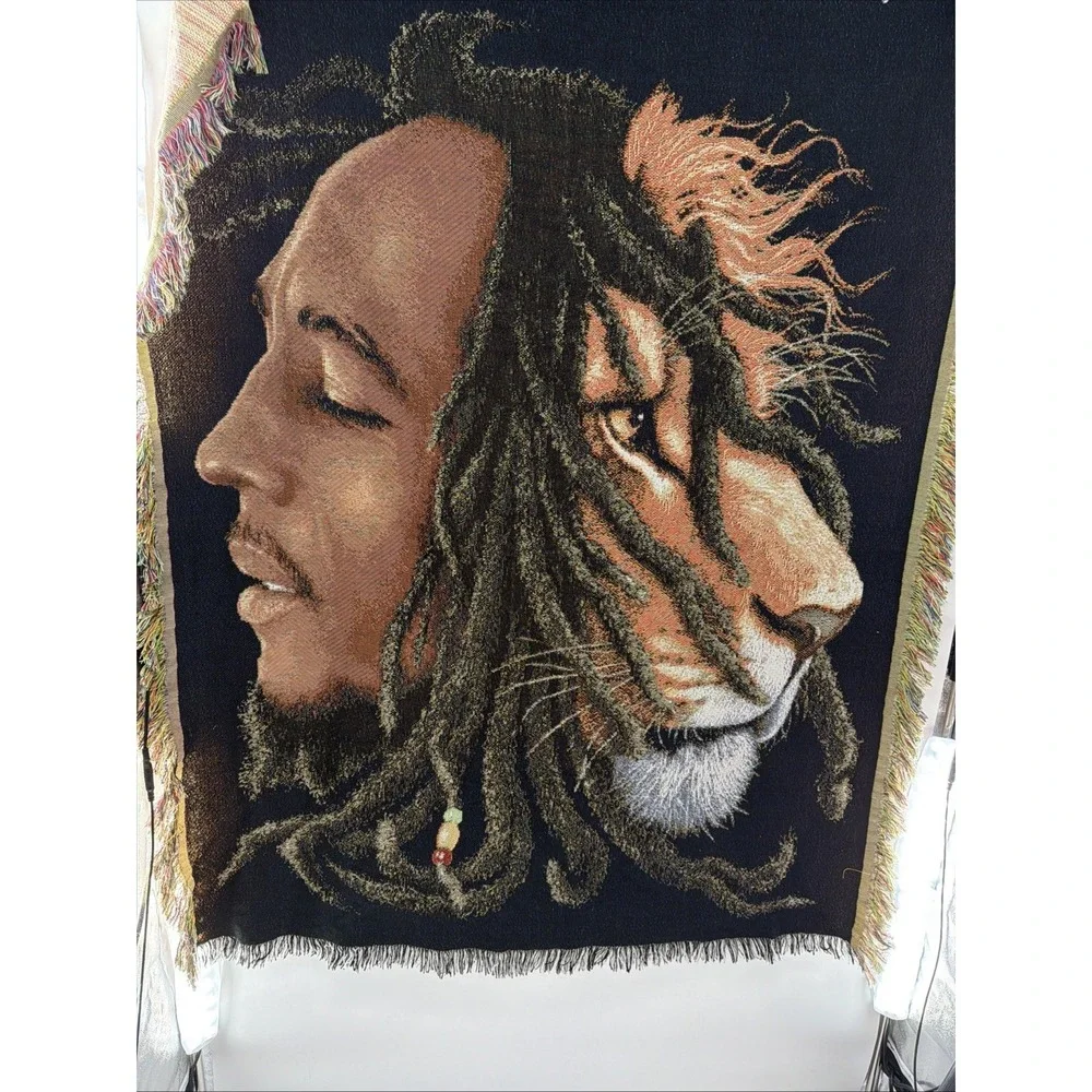 Bob Marley Lion Tapestry Throw Blanket Vintage 44